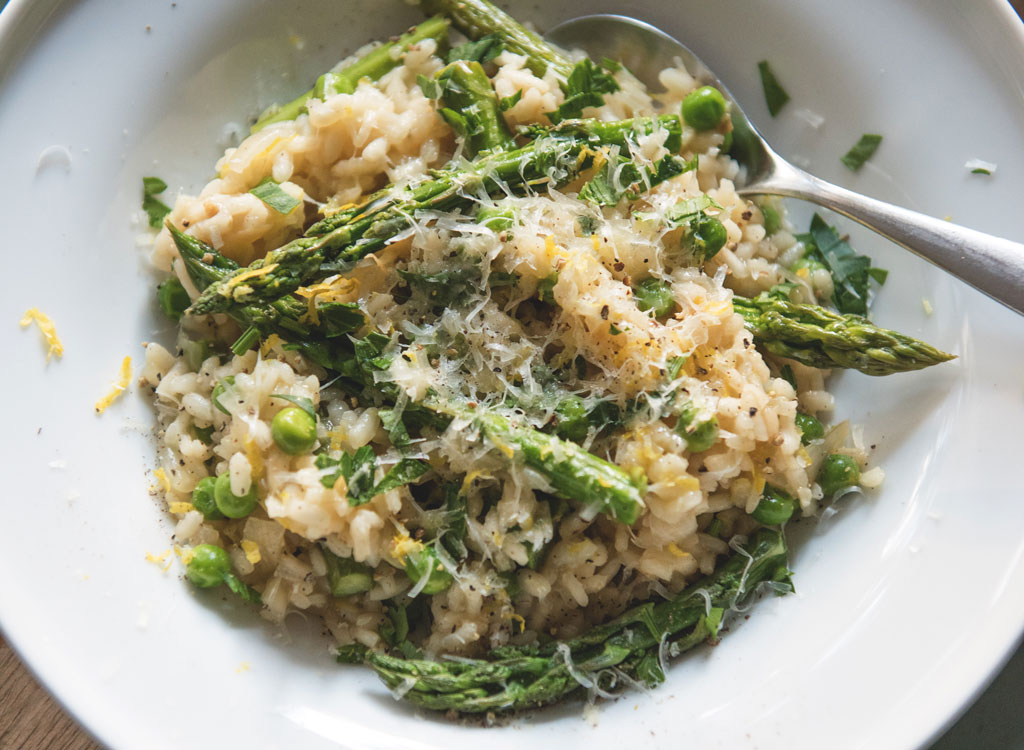 Lemon barley peas asparagus