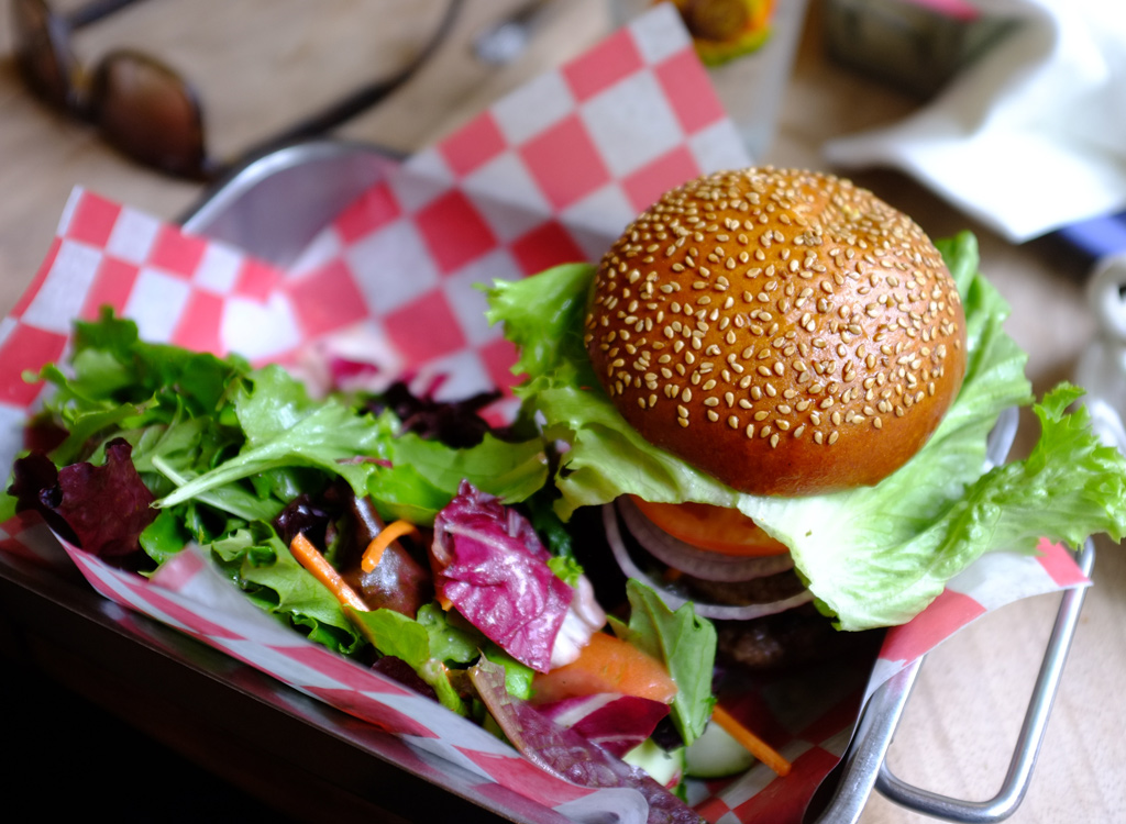 Burger and side salad