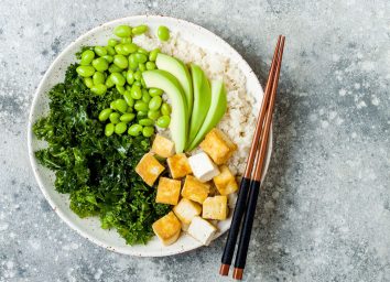 Kale edamame tofu rice