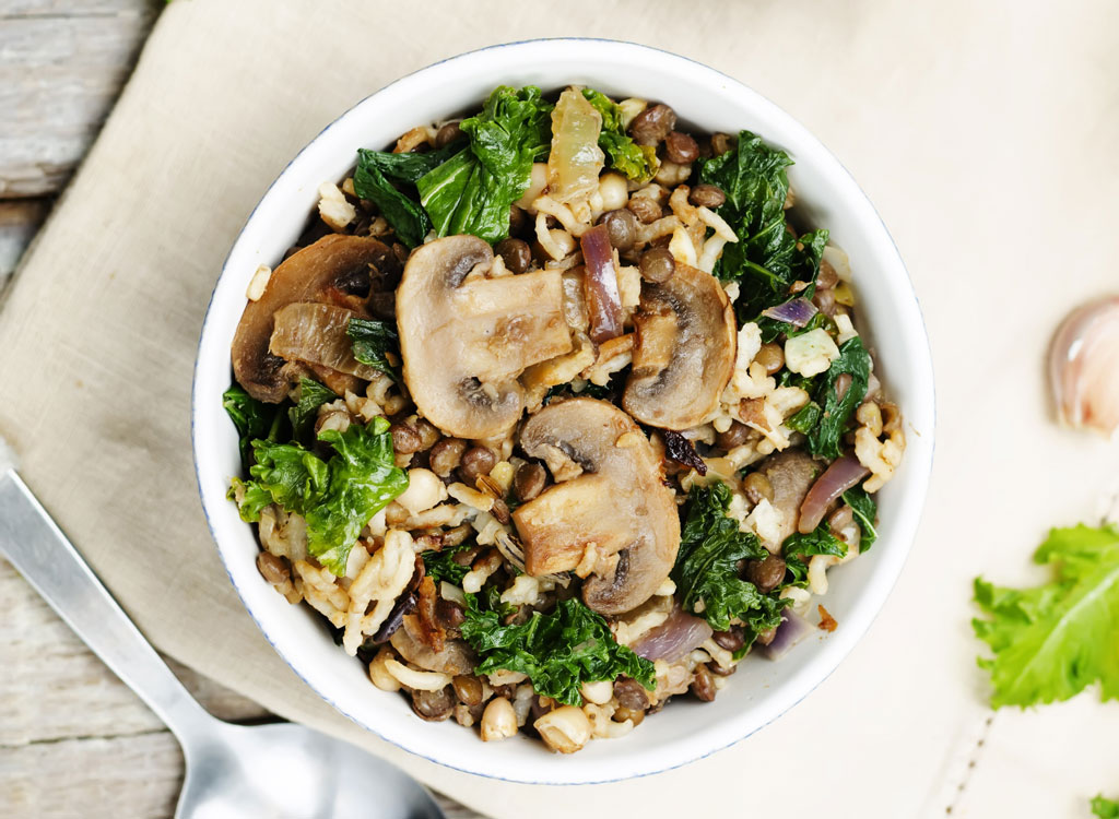 Mushroom rice kale bowl