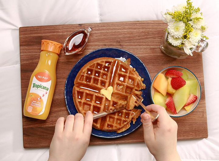 Tropicana orange juice and waffles