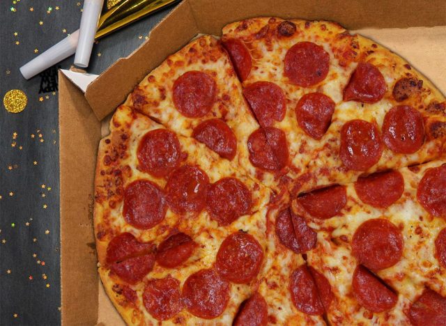 dominos pepperoni pizza in deliver box