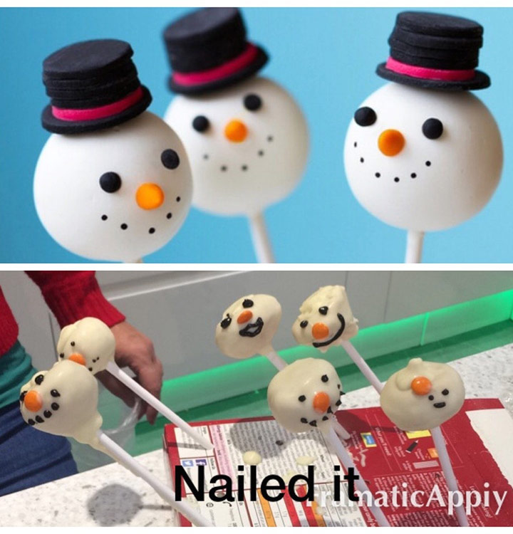 Food fails snow men holiday cake pop