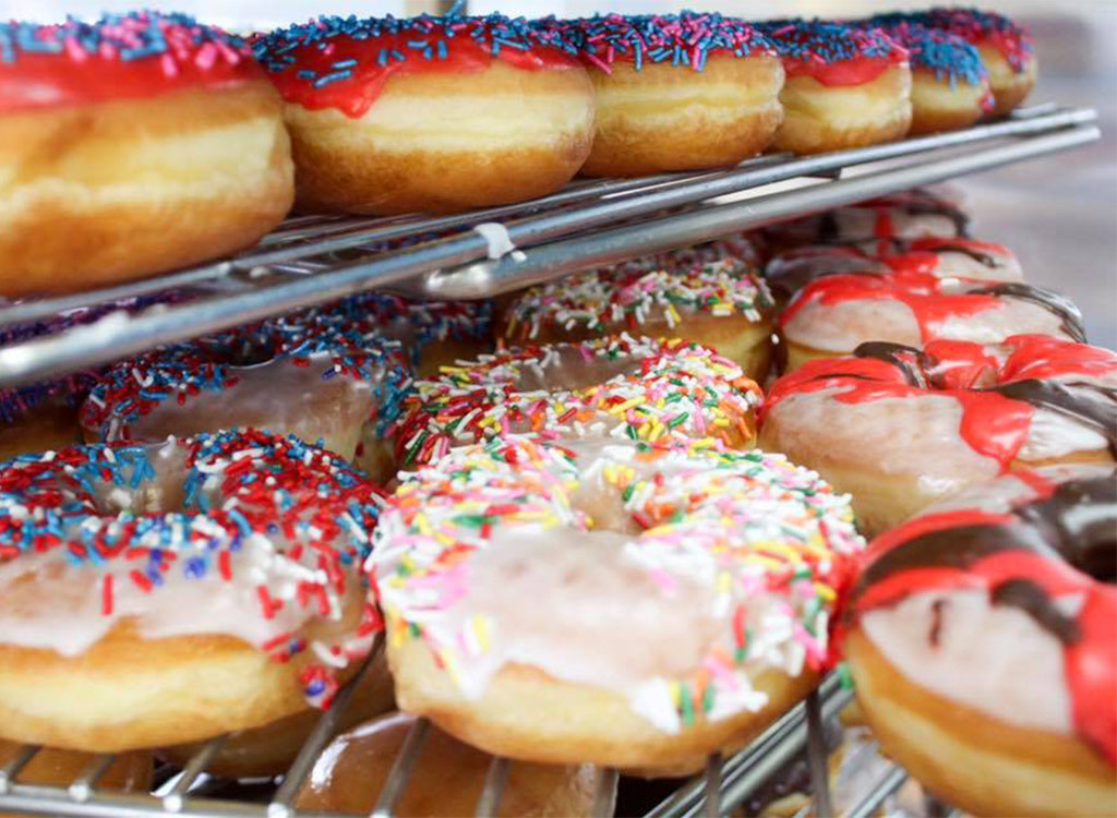 Heavenly donuts on rack