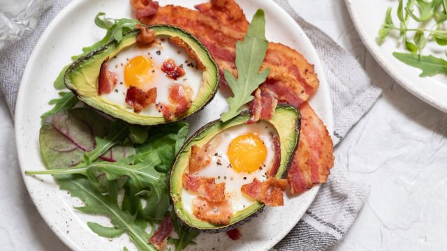 Keto meal avocado egg boats with bacon