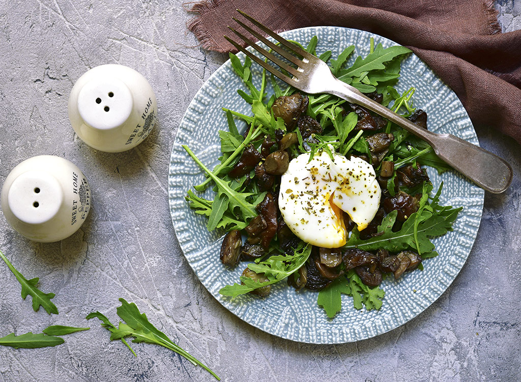 Salad with poached egg