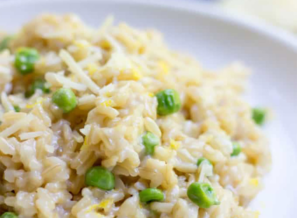 brown rice risotto with peas
