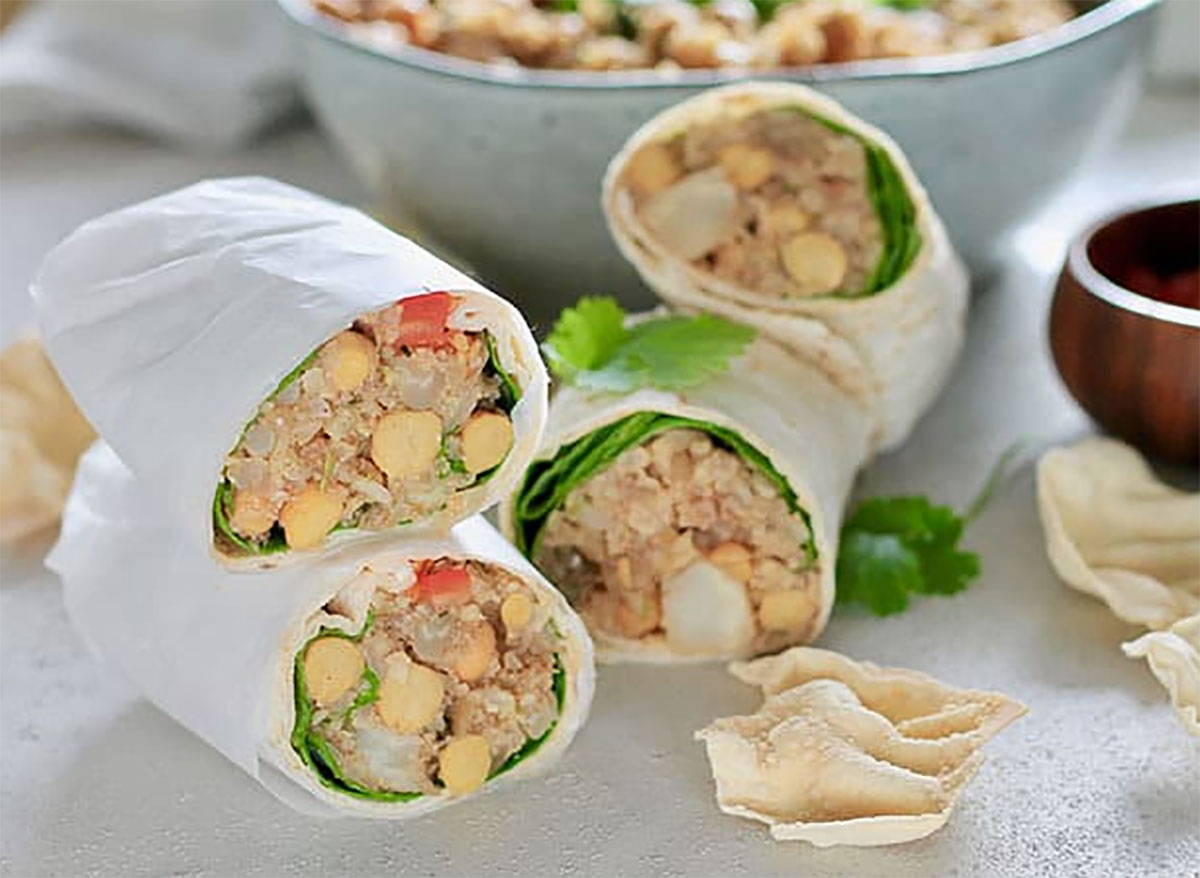 curried cauliflower chickpea wraps