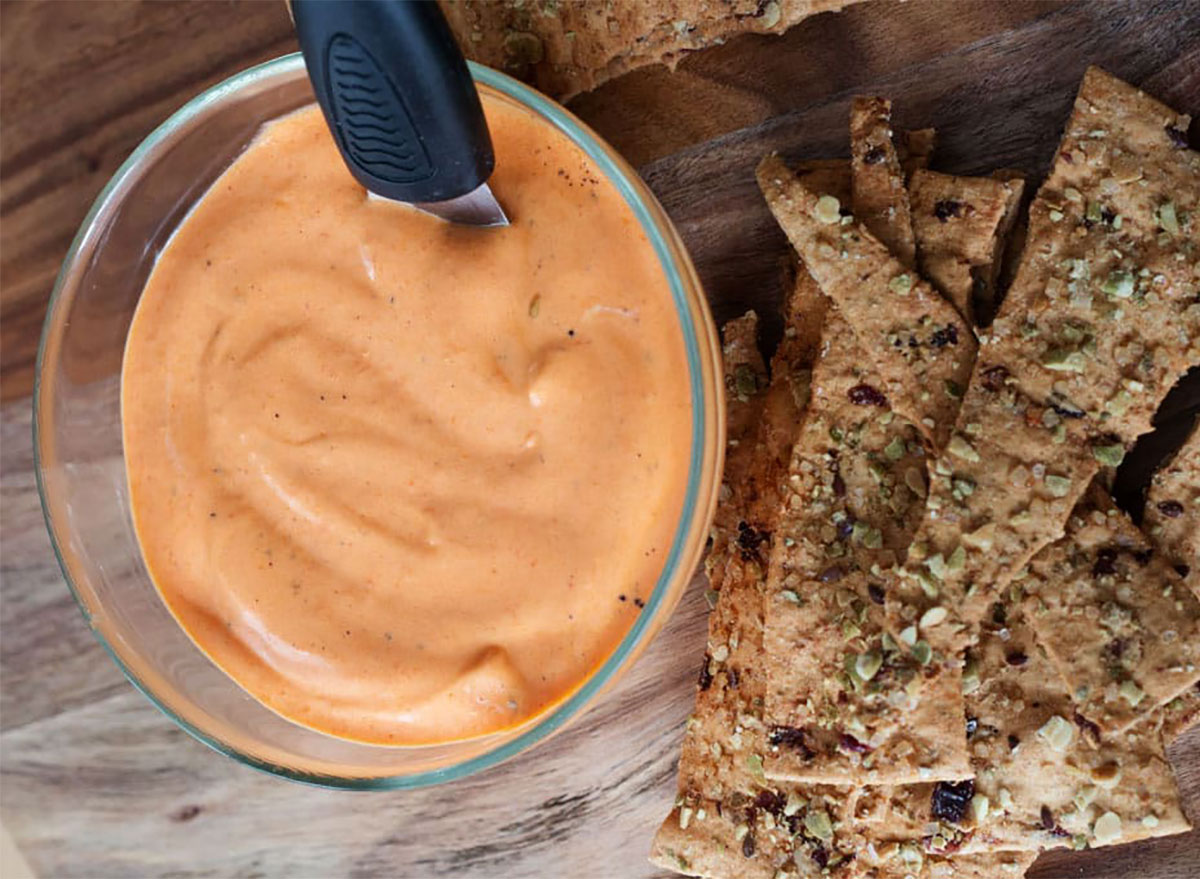 red pepper dip with crackers