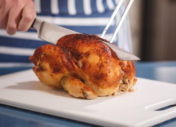 Cutting rotisserie chicken