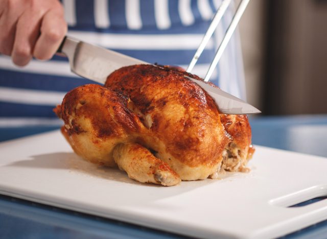 Cutting rotisserie chicken