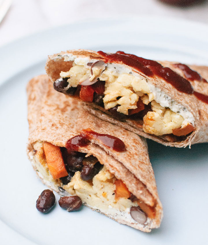 Freezer breakfast burritos with sweet potato hash and black beans