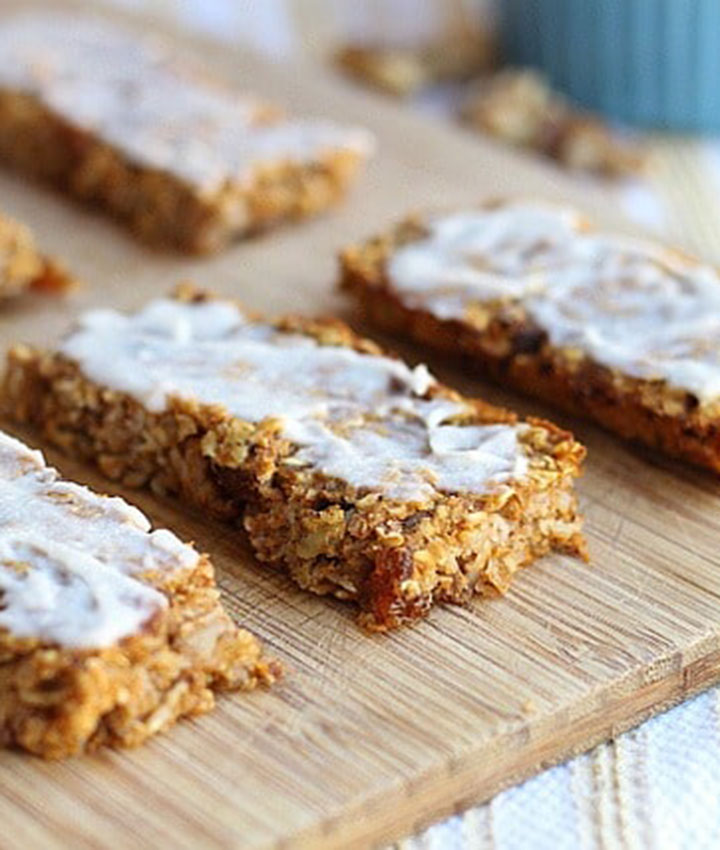 Sweet potato breakfast bars with vanilla coconut butter icing vegan gluten free