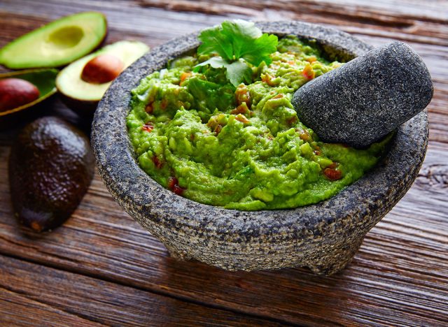 guacamole with mortar and pestle