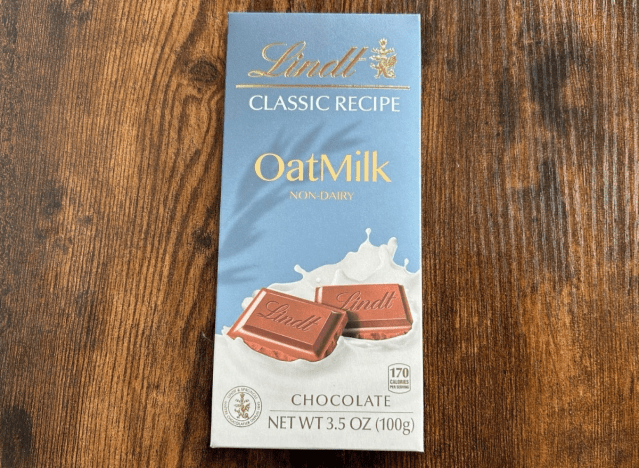 lindt oat milk bar on a table.