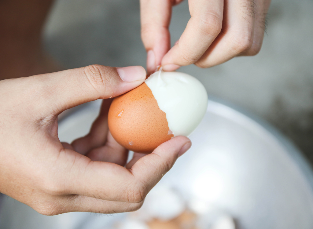 Peel hard boiled eggs