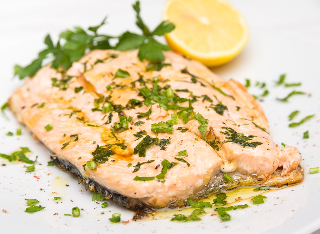 Poached salmon with lemon and herbs