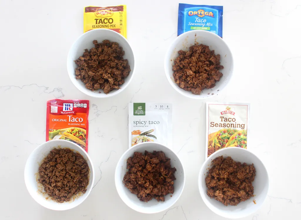 Ground beef seasoned with taco seasoning packets