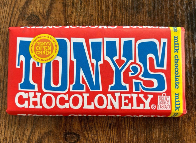 tony's chocoloney bar on a table. 