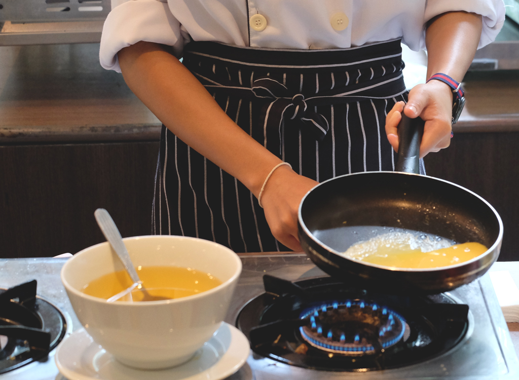 Cook omelet in pan low heat