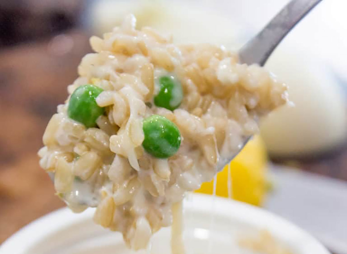brown rice risotto on spoon