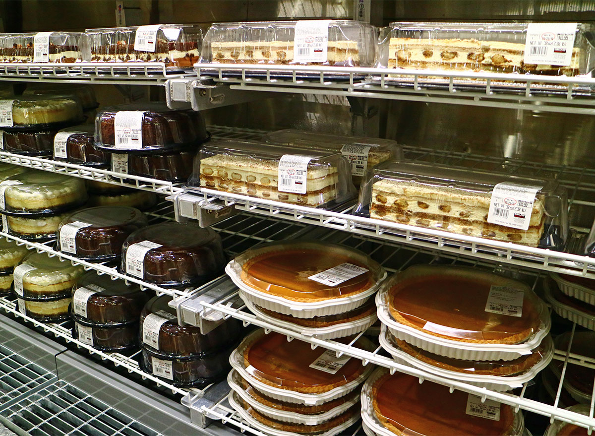 costco bakery shelves of cakes and pies