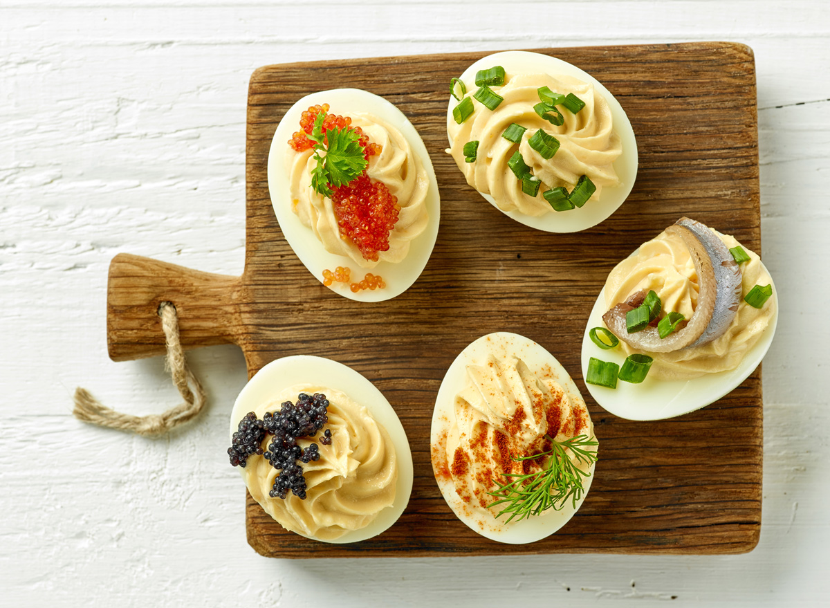 Deviled eggs with caviar and chives