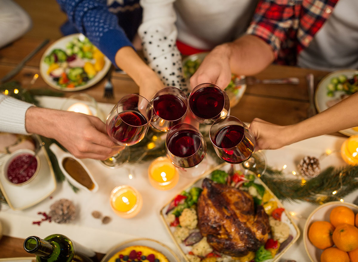 Friends cheers at holiday party