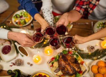 Friends cheers at holiday party
