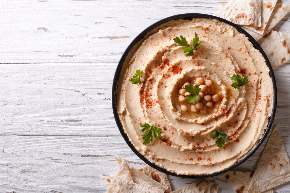 hummus healthy snack food with pita bread