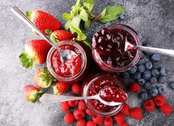 Strawberry blueberry and raspberry jams