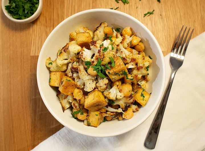 Vegan chickpea tofu salad