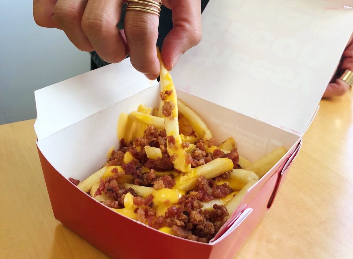 Box of cheesey bacon fries McDonalds