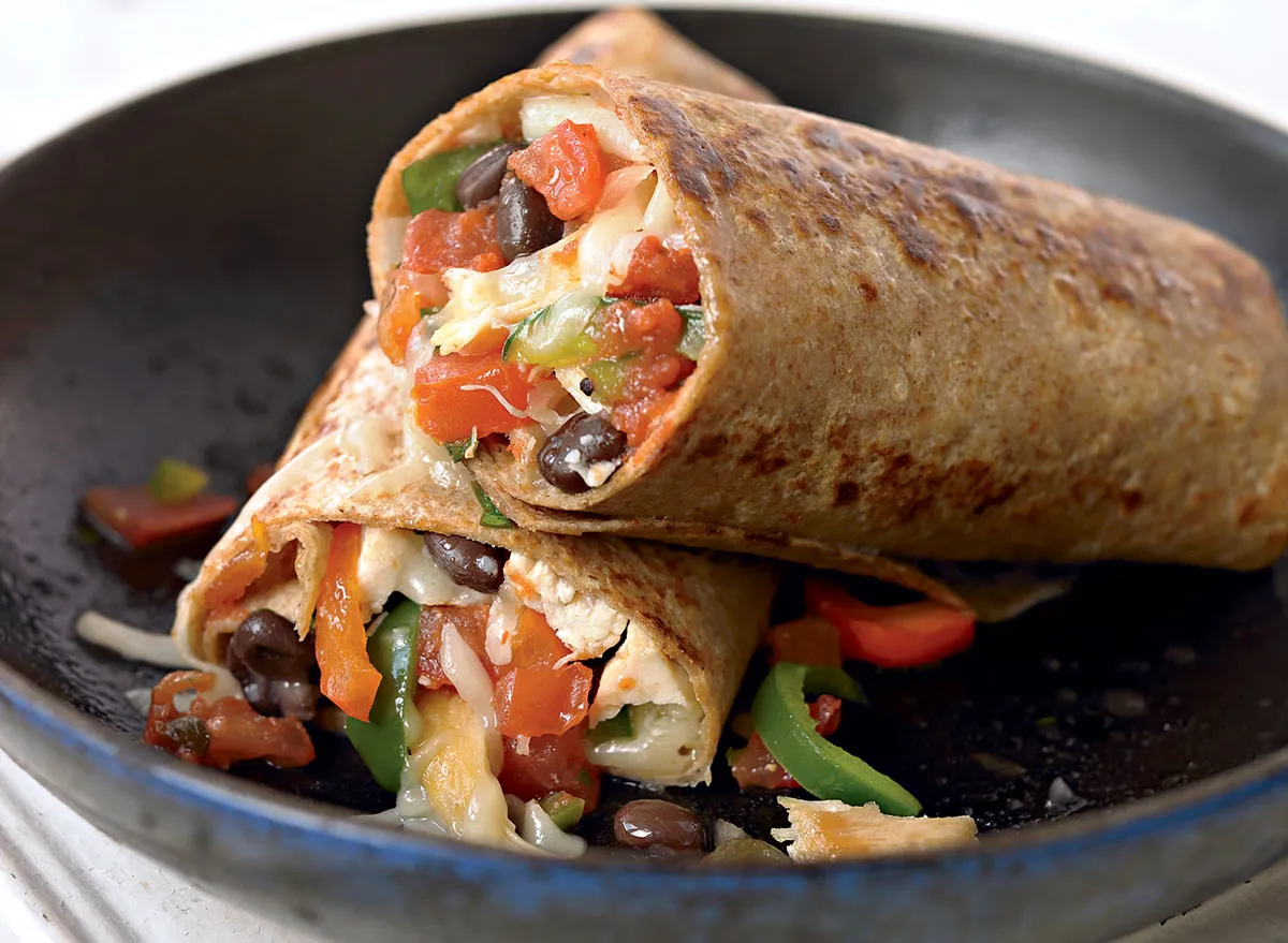 Healthy chicken fajita burrito