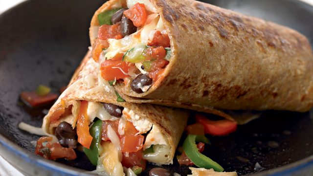 Healthy chicken fajita burrito