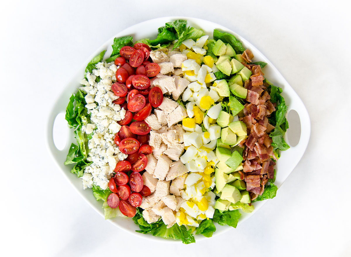 Cobb salad against white background