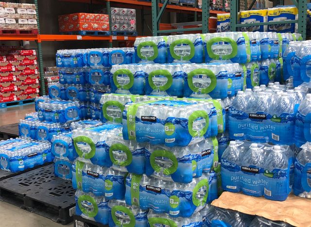 pallets of bottled water from Costco