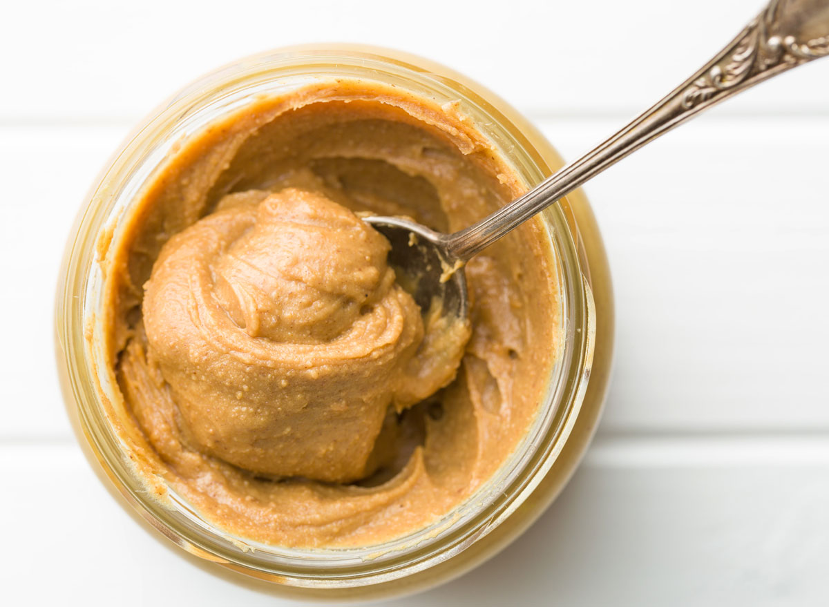 Creamy peanut butter in jar