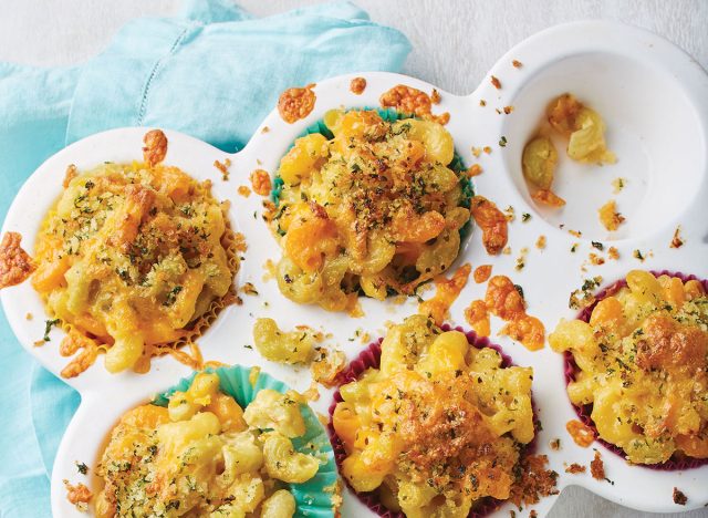 Mac and cheese cups topped with crispy breadcrumbs