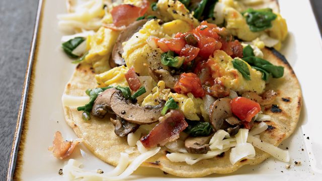 Breakfast tacos with bacon and spinach
