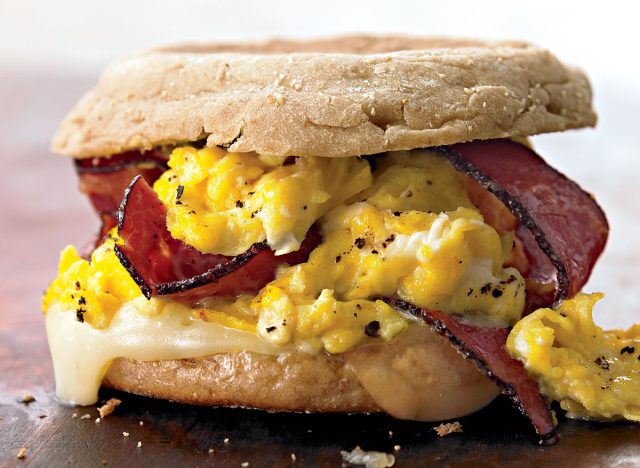 Egg sandwich with pastrami and swiss