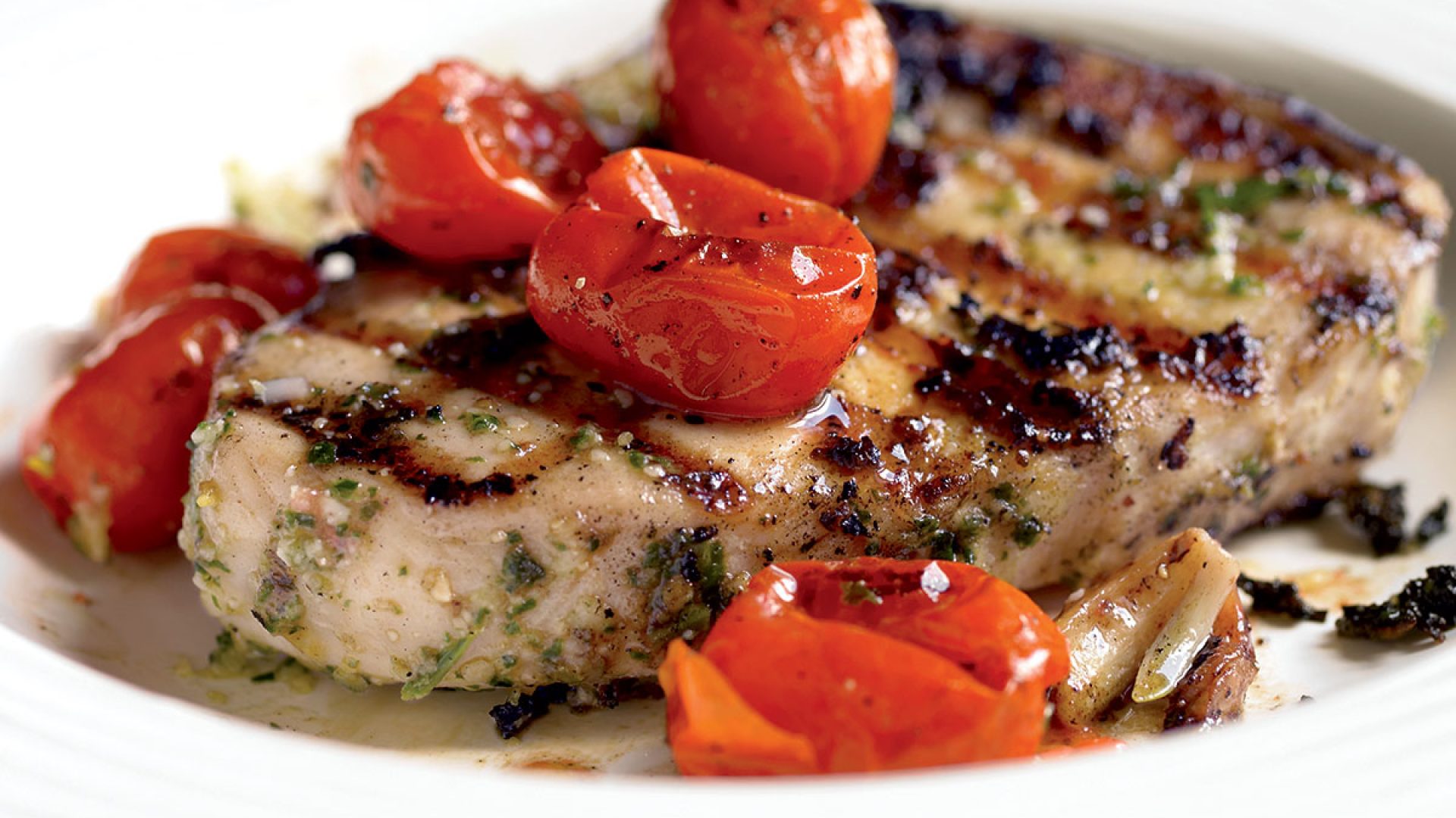 Pesto Grilled Swordfish Steak Recipe With Tomatoes Eat This Not That