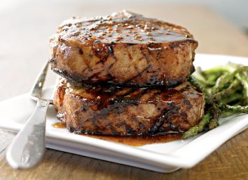 Healthy pork chop with balsamic honey glaze