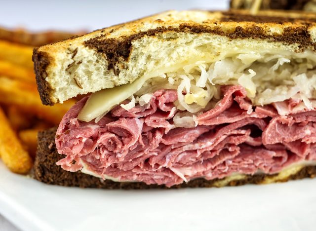 Reuben sandwich side view