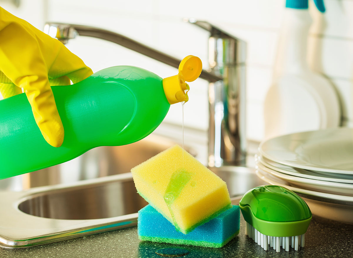 Adding soap to sponges