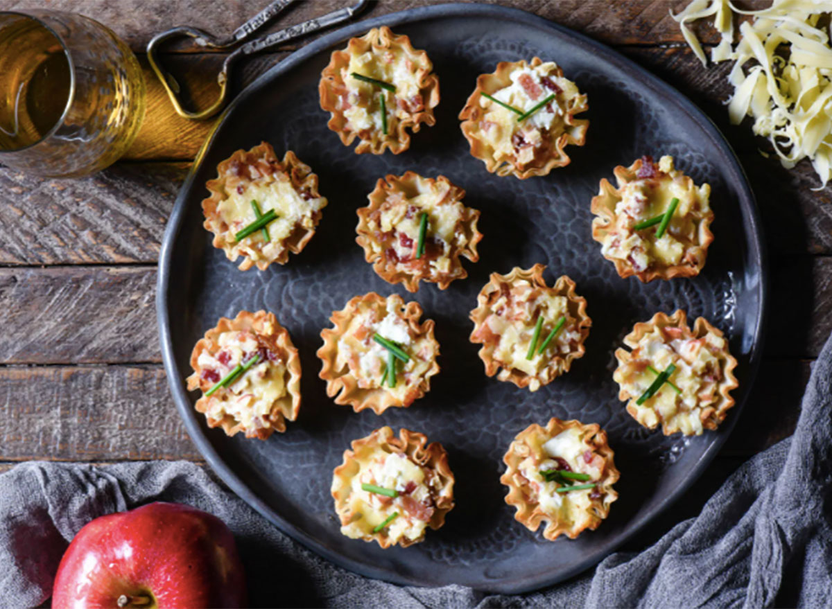 apple bacon phyllo cups on platter