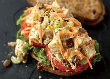 Chicken salad sandwich with curry and raisins