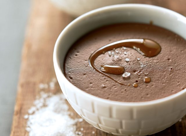Chocolate pudding with olive oil and sea salt