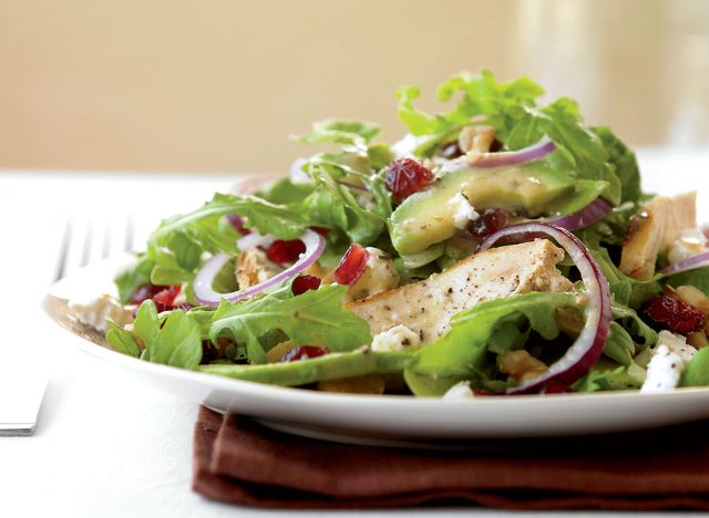 Grilled chicken salad with cranberries avocado and goat cheese