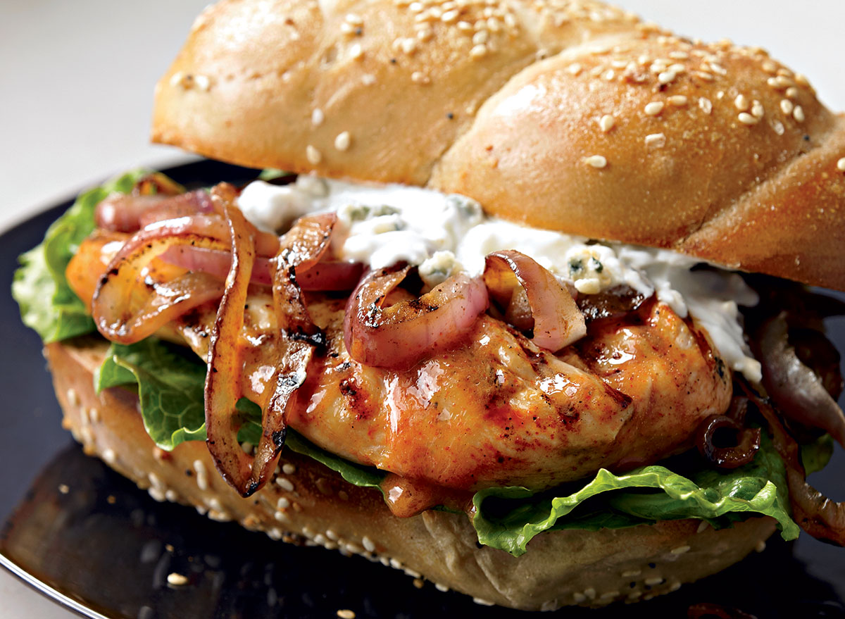 Healthy buffalo chicken and blue cheese sandwich